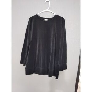 EILEEN FISHER Organic Cotton Velour Crew Neck Long Top Black XXS